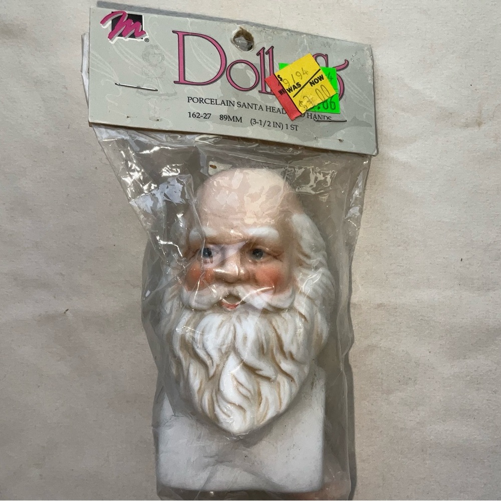 Vintage 1993 Mangelsen Porcelain Doll Santa Head and Hands Craft NOS